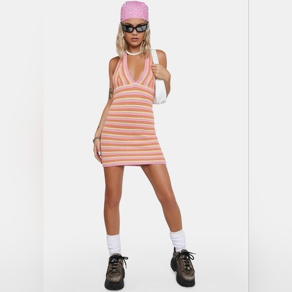 Peppermayo Dresses & Skirts - Dolls Kill Peppermayo Good Life Crochet Halter Dress, Size S/M